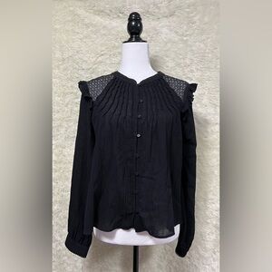 Artlove Paris Lace Shoulder Ruffle Long Sleeve Blouse